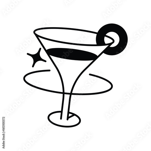 Martini Glass glyph icon with white background vector stock illustration
