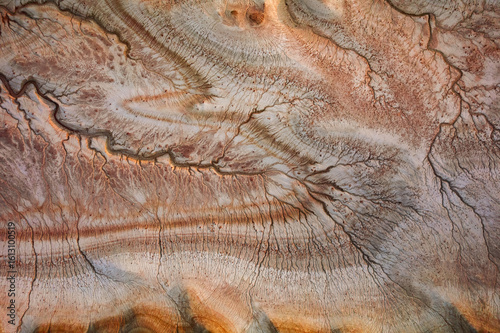 Drone shots of various landscapes of Mangystan in west Kazakhstan, unique rock formations and patterns seen from the air.
