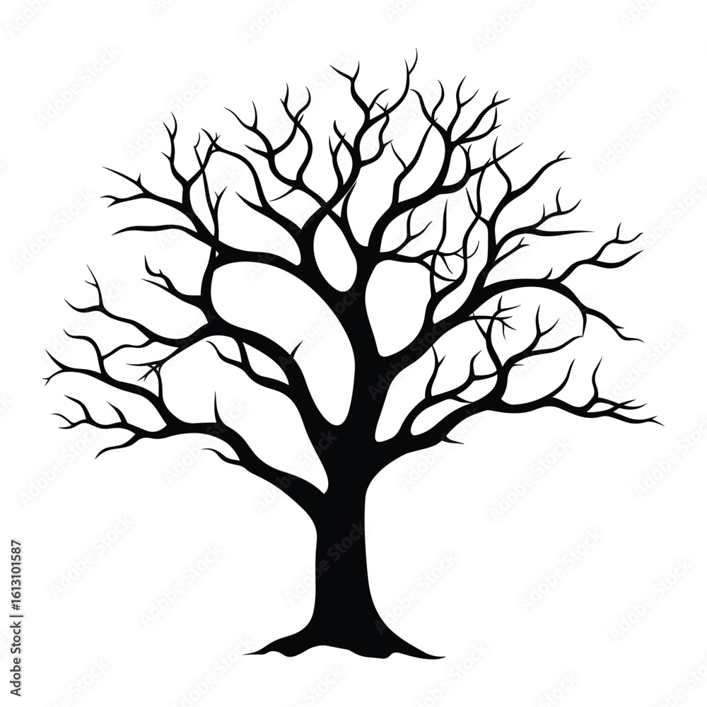 Fototapeta premium Vector art of bare tree silhouette isolated on white background