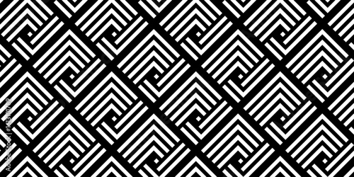 Minimal black square line Seamless geometric pattern with shapes. Decoration and maze ornament square wall tile.