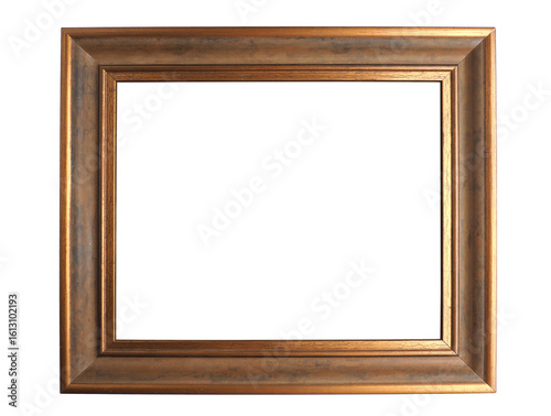 Old golden vintage photo frame on a white background, space for text or image