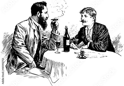 Vintage Gentlemen Conversing Over Drinks