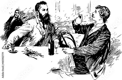 Vintage Gentlemen Conversing Over Drinks