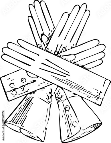 Vintage Crossed Gloves Illustration