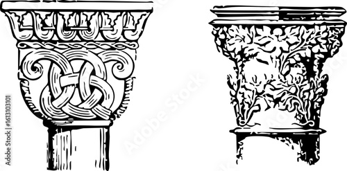 Vintage Architectural Column Capitals Illustration