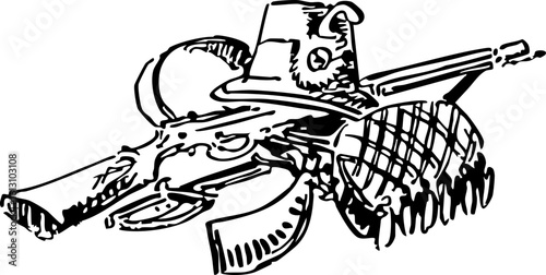 Vintage Hunter's Rifle and Gear Illustration