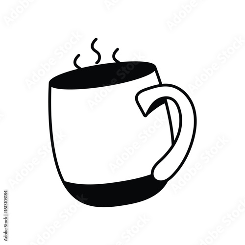 Mug with Steam glyph icon with white background vector stock illustration