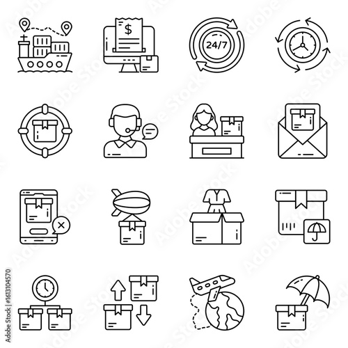 Set of Shipment and Delivery Linear Icons

