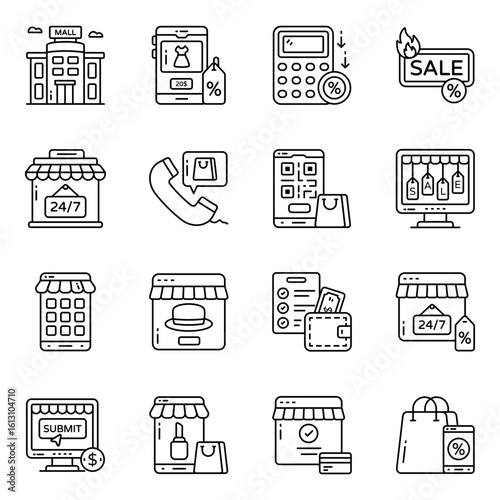 Set of Shopping and Purchase Linear Icons


