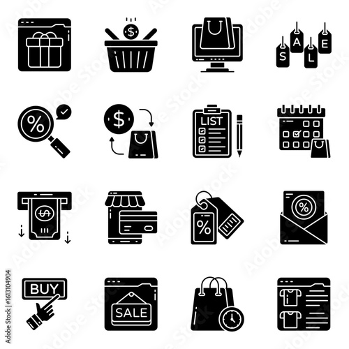 Set of Buying Solid Icons

