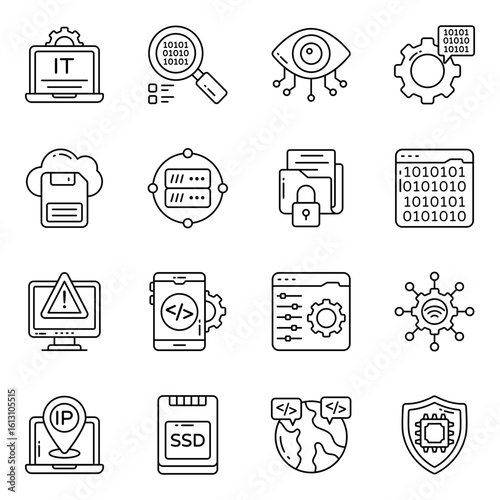 Set of Information Technology Linear Icons 

