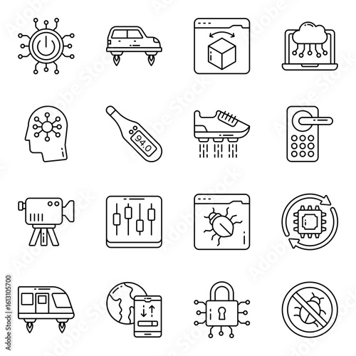 Set of Data Security and Management Linear Icons 

