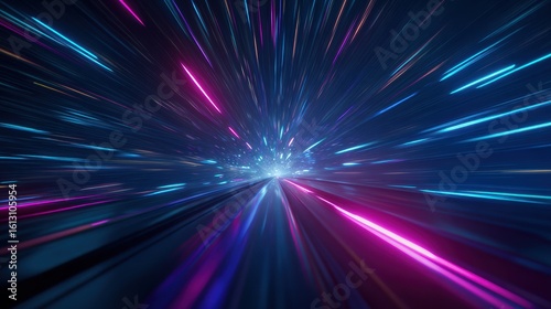 Dynamic burst of colorful lights creating an impression of speed and modern technology in motion.