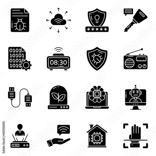 Set of Data and Network Solid Icons 

