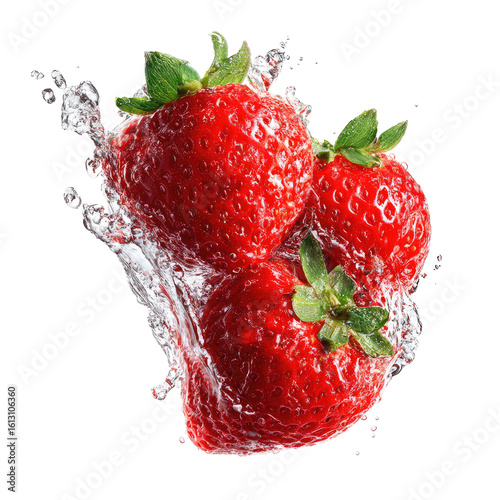 Fresh strawberries in a water splash
