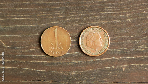 Dutch small coin on wooden table