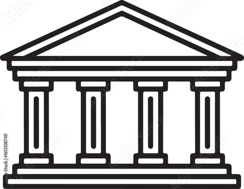 Classical building facade with columns and triangular roof architecture