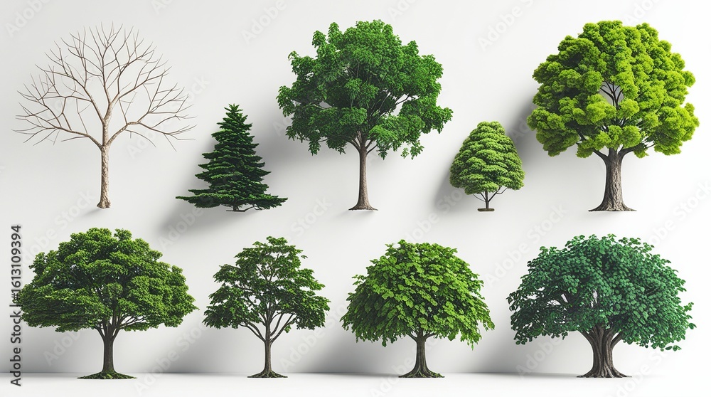 Obraz premium Collection of realistic model trees in various styles and sizes