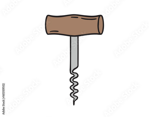 Wooden wine corkscrew icon doodle hand drawn. colorful cartoon line drawing clipart symbol