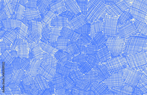 Hand drawn blue pencil cross hatching texture. Art pencil texture different shapes. Doodle and sketch style. Blue background graphite pencil hatching. The color of the light sky and sea water.