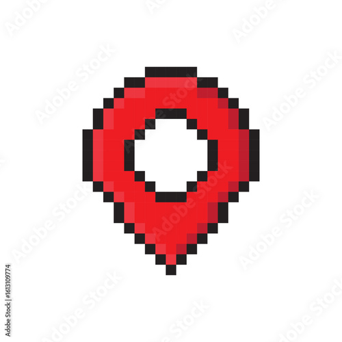 Simple pin pixel icon design. Red sign on a white background. Vector illustration.