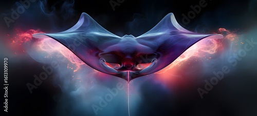 a light manta birostris , coming out of the smoke, Generative AI