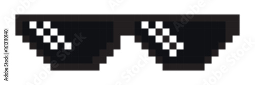 Black Pixelated Glasses Isolated Vector Illustration.