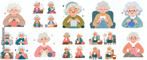 Elderly woman knitting with a smile