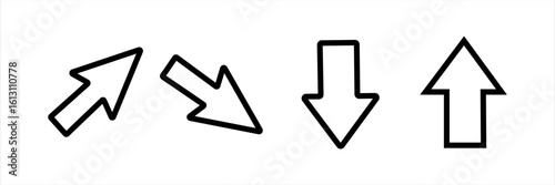 Black outline arrows pointing in different directions. Minimal UI navigation icon set for apps, web, buttons, infographic, or interface design.