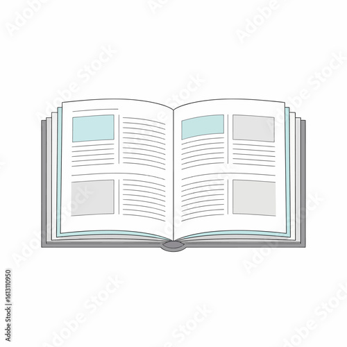 Open Book Illustration with Lined Pages Rectangular Boxes and Soft Colors.