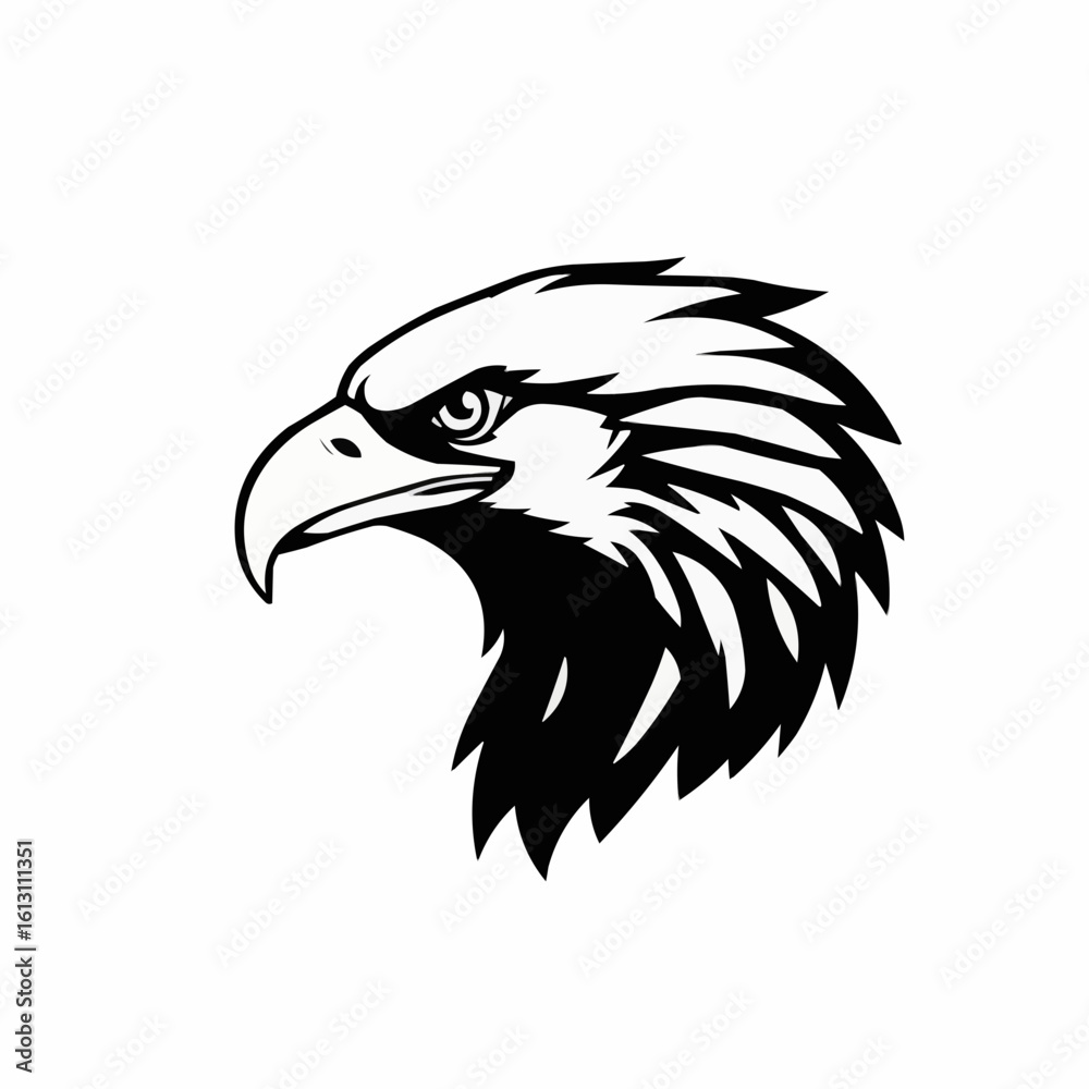 Obraz premium Powerful Eagle Head Logo Design, Fierce Bald Eagle Illustration for Branding, Sports Teams, Outdoor Adventure, Wildlife Conservation, Strong Predator Symbol, Monochrome Vector Art