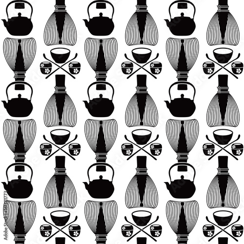 A seamless pattern made from Japanese tea utensils,