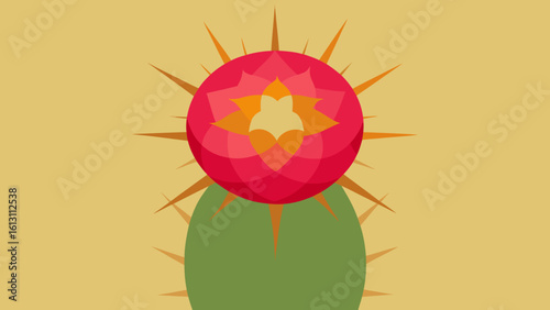 Stylized vector illustration of a vibrant cactus bloom with prickly thorns and soft pastel background