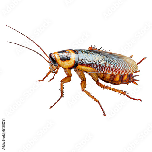 A cockroach insect with long antennae and legs, isolated on transparent background on transparent background
