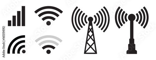 Digital wireless signal icons. Internet Network Wifi Internet Tower Network Stock Illustration
