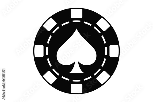 Black and White Poker Chip with Spade Symbol Illustration