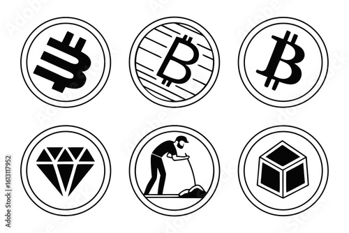 Bitcoin Cryptocurrency Icons and Symbols Collection.