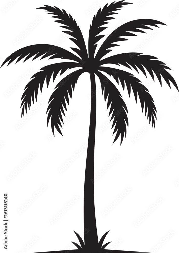 Obraz premium Palm tree silhouettes on a tropical summer landscape with beach and nature elements
