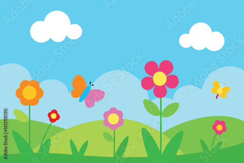 bright vector meadow with colorful wildflowers  bu