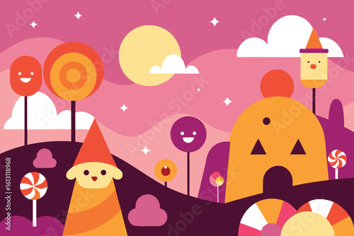 a magical halloween candy land  candy corn trees
