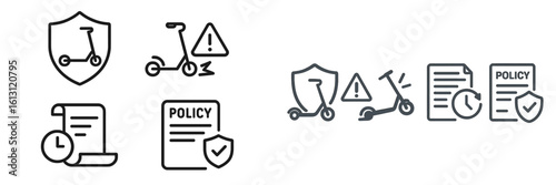Illustrations of electric scooter safety policies and regulations highlighting accident prevention and usage guidelines