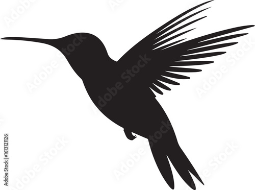 Flying hummingbird silhouette vector illustration. A simple black colibri bird graphic icon isolated on a white background.