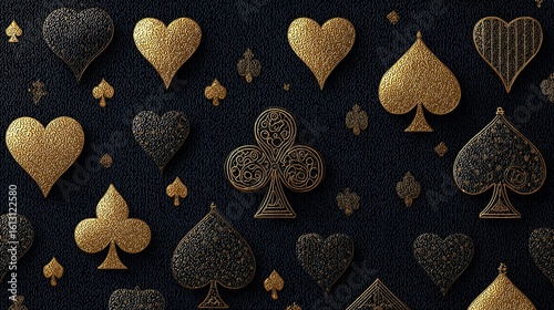 Ornate Golden Playing Card Suits, Hearts, Clubs