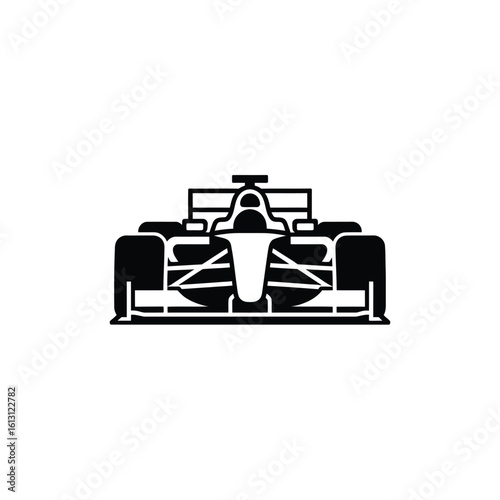 Formula One Racing Car Front View Black and White Icon