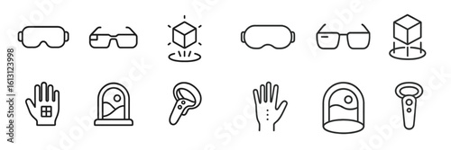 Virtual reality and augmented reality symbols representing technology, interaction, and immersive experiences in digital environments