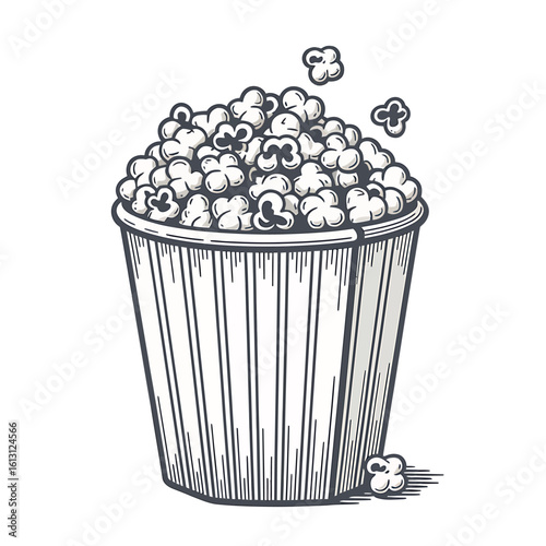 Hand Drawn Popcorn Bucket Illustration for Cinema Lovers and Food Bloggers Perfect for Movie Night or Snack Themes