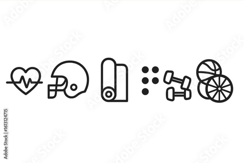 Various fitness icons represented in a minimalistic style highlighting health, sports, and exercise activities