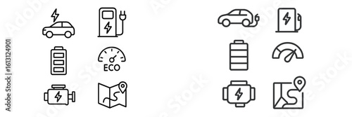 Electric vehicle charging symbols and icons showcasing sustainability and energy usage in transportation