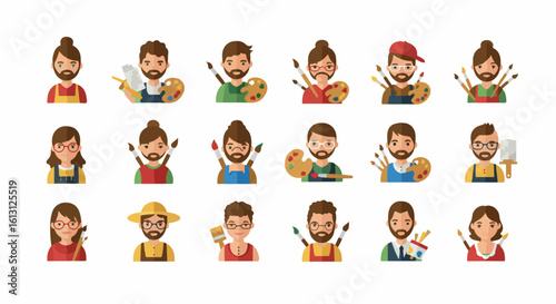 Artist Character Collection, Creative Professions Vector Pack, Painter Illustration Set