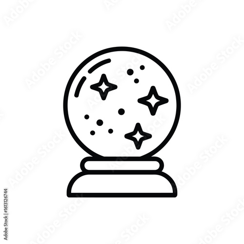 Crystal ball icon with stars and dots in black outline